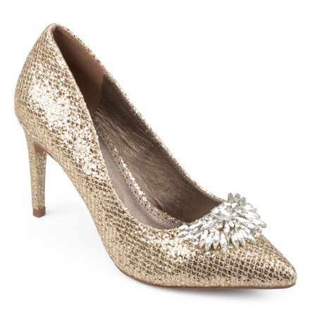 - Brinley Co. Women's Faux Leather Jewel Pointed Toe Glitter Heels