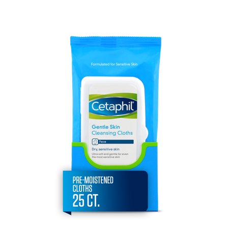 Cetaphil Gentle Skin Cleansing Cloths, Face Wipes For Dry / Sensitive Skin, 25