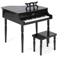 Best Choice Products Kids Classic Wooden 30 Key Miniature Mini Baby Grand Piano Toy w/ Bench and Sheet Music Rack Rest Holder Stand - Black