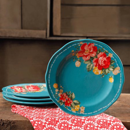 The Pioneer Woman Vintage Floral Teal 8.5" Salad Plate Set, Set of 4