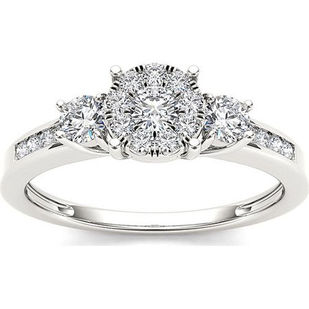 3 Cluster Diamond Ring - 1/5 Carat T.W. Diamond Three Stone Cluster Engagement Ring in 10k White Gold