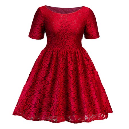 - Lace Dresses for Women Vintage Floral Evening Rockabilly Cocktail Skater Party Prom Ball Gown Summer Short Sleeve Dress