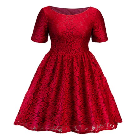 Lace Dresses for Women Vintage Floral Evening Rockabilly Cocktail Skater Party Prom Ball Gown Summer Short Sleeve