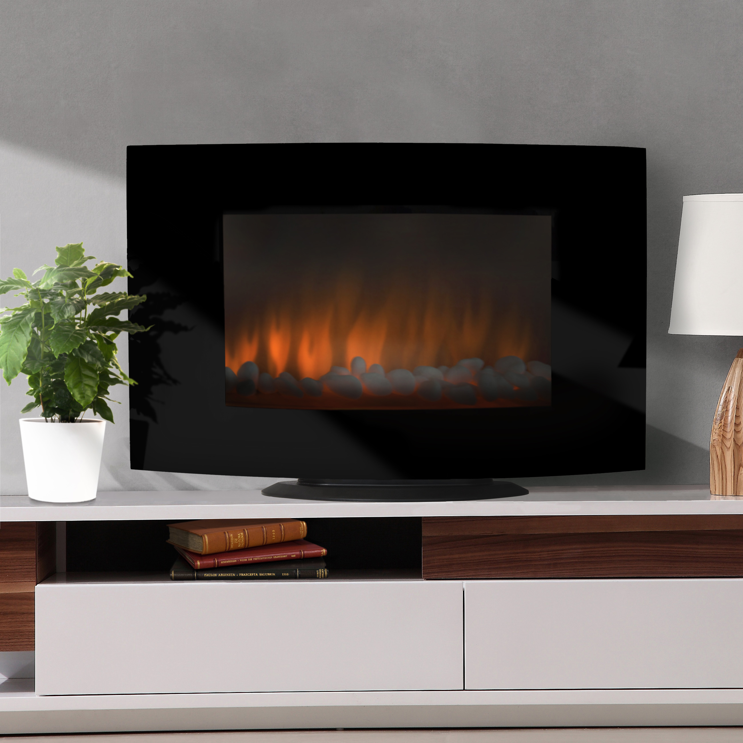 Large 1500W Heat Adjustable Electric Wall Mount & Free Standing Fireplace Heater with Glass XL