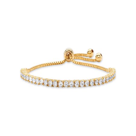3 Strands Stretch Bracelet - 3 TCW Round White Cubic Zirconia Adjustable Drawstring Strand Bracelet 14k Gold-Plated 10