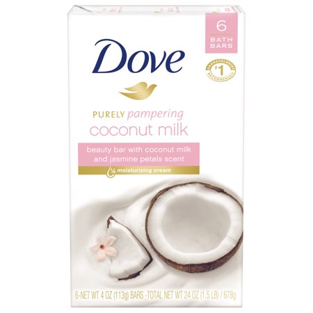 Dove More Moisturizing than Coconut Soap Bars, Coconut Milk Beauty Bar, 4 oz, 6