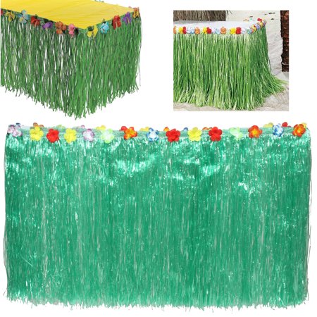 Hibiscus Wedding - Table Skirt Green Grass Hibiscus Flower Wedding Beach Hawaiian Luau Tiki Party