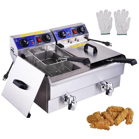 23.4L 3000W Commercial Electric Deep Fryer Dual Tanks Stainless Steel w ...