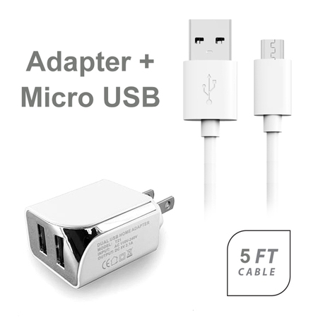 LG Spirit Accessory Kit, 2 in 1 Quick Charge DUAL USB Wall Charger 2.1 AMP Adapter + 5 Feet USB Data Sync Charging Cable WHITE