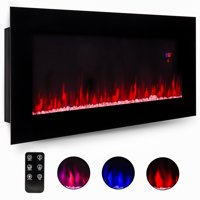 Best Choice Products 50in Electric Wall Mounted Smokeless Ventless Fireplace Heater w/ Adjustable Heat, Remote Control - Black