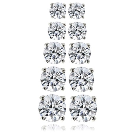 10.44 Carat T.G.W. CZ Sterling Silver Stud Earrings, Set of