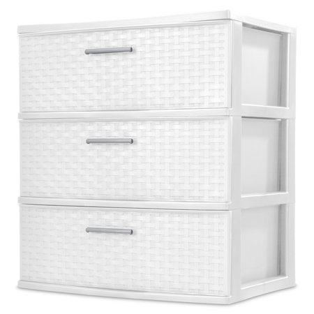 Sterilite, 3 Drawer Wide Weave Tower, White