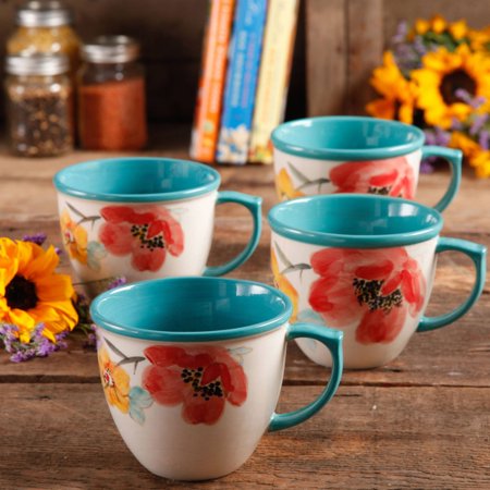 - The Pioneer Women Flea Market 16 oz Decorated Coffee Cup, Set of 4