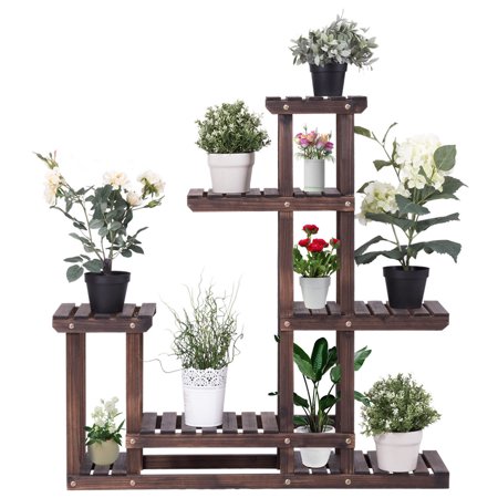 Costway Outdoor Wooden Plant Flower Display Stand 6 Wood Shelf Costway Outdoor Wooden Plant Flower Display Stand 6 Wood Shelf Storage Rack Garden