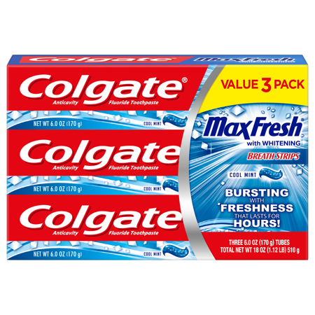 Colgate Max Fresh Toothpaste with Breath Strips, Cool Mint - 6.0 Ounce (3 (Best Dog Toothpaste For Bad Breath)
