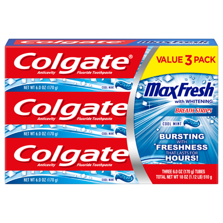 Tartar Control Toothpaste Fresh Mint - Colgate Max Fresh Toothpaste with Breath Strips, Cool Mint - 6.0 Ounce (3 Pack)