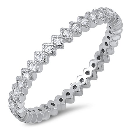 - CHOOSE YOUR COLOR Eternity Clear CZ Stackable Wedding Ring New 925 Sterling Silver Band (Clear Simulated CZ/Ring Size 4)