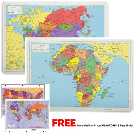- Painless Learning Educational Placemats For Kids Laminated World and Africa Map Set Free Two Sided UNITED STATES/WORLD Maps 3-Ring Binder Washable