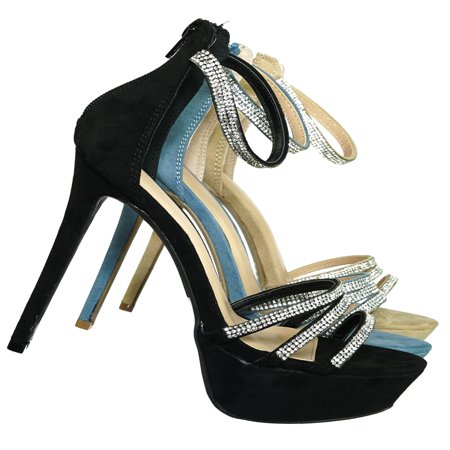 Diva Platform - Malia01 by Wild Diva, Rhinestone High Heel Platform Dress Sandals - Women Ankle Strap Heels