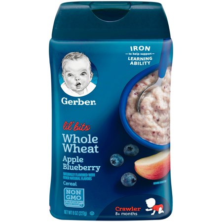 Gerber Lil' Bits Whole Wheat Apple Blueberry Baby Cereal, 8 oz. (Pack of