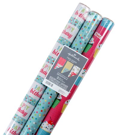 Embossed Wrapping Paper - Hallmark Reversible Feminine Celebrate Tri Pack Roll Wrap