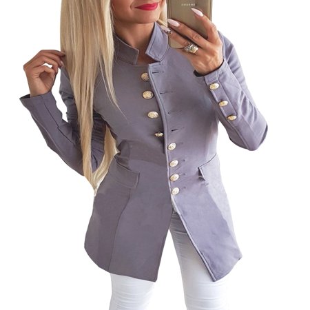 - Women Casual Work Office Lapel Pocket Buttons Blazer Suit Jacket Business Coat Long Sleeve Open Front Cardigan Outerwear