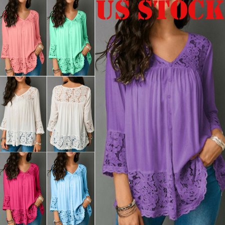 Collection Blouse - The Noble Collection Women Button Long Sleeve Shirt Hollow out Flower Lace Ladies Blouse Tee Tops Plus