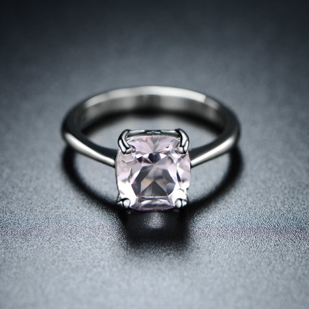 - Rhodium-Plating Genuine Pink Amethyst Asscher-Cut Solitaire Ring