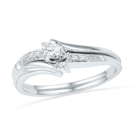 White Gold Ladies Bridal Rings - 10kt White Gold Womens Round Diamond Bridal Wedding Engagement Ring Band Set 1/4 Cttw