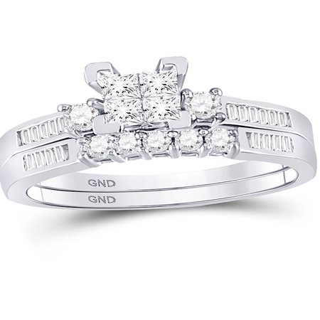 White Gold Ladies Bridal Rings - 10kt White Gold Womens Princess Diamond Bridal Wedding Engagement Ring Band Set 1/2 Cttw