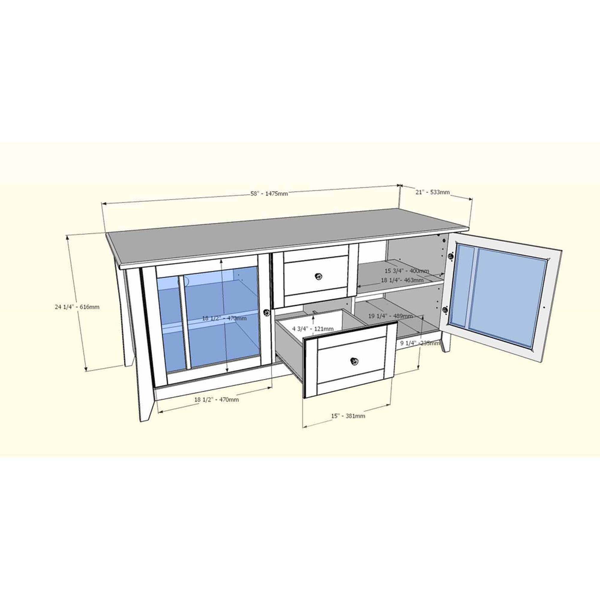 Elegance Extra-Wide Espresso TV Stand with Doors, for TVs up to 60''