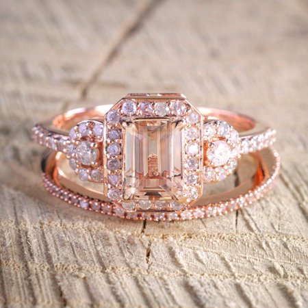 1.50 carat Morganite and Diamond Halo Bridal Wedding Ring Set in Rose Gold: Bestselling Design Under Dollar (Best Home Gym Under 500 Dollars)