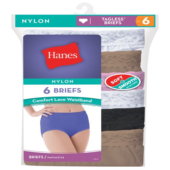 Hanes Womens Nylon Brief Panties 6 Pack