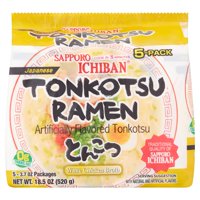 Sapporo Ichiban White Chicken Broth Japanese Tonkotsu Ramen, 3.7 oz, 5 pack