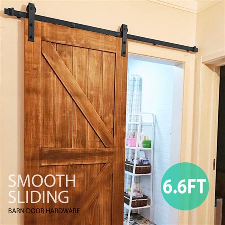 6.6 Ft Antique Single Black Steel Sliding Barn Wood Door Hardware Kit Track System (Best Sliding Door Hardware)