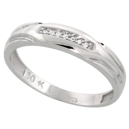 Brilliant Cut Tahitian Ring - 10k White Gold Mens Diamond Wedding Band Ring for Men 0.04 cttw Brilliant Cut 4.5mm wide Size 8