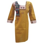 Mogul Women's Designer Tunic Printed Cotton Turmeric Yellow Kurta Dress