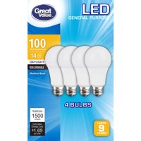 Great Value LED Light Bulbs 14W (100W Equivalent), Daylight, 4-Pack