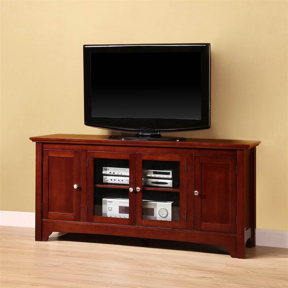 Solid Wood TV Console with 4 Doors