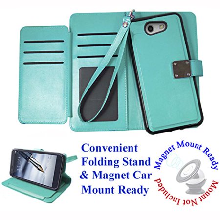 Luma Wallet for Samsung Amp Prime 2 Express Prime 2 Luna Pro Phone Case Tortilla Wallet Detachable Bumper Mag Mount Ready Extra Pocket Purse Screen Flip Cover Teal ()