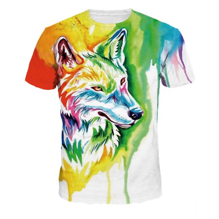 Unisex Stylish Casual Doodling Big Eyes Lion Wolf Animal 3D Printed Short Sleeve Men T Shirts Lovers