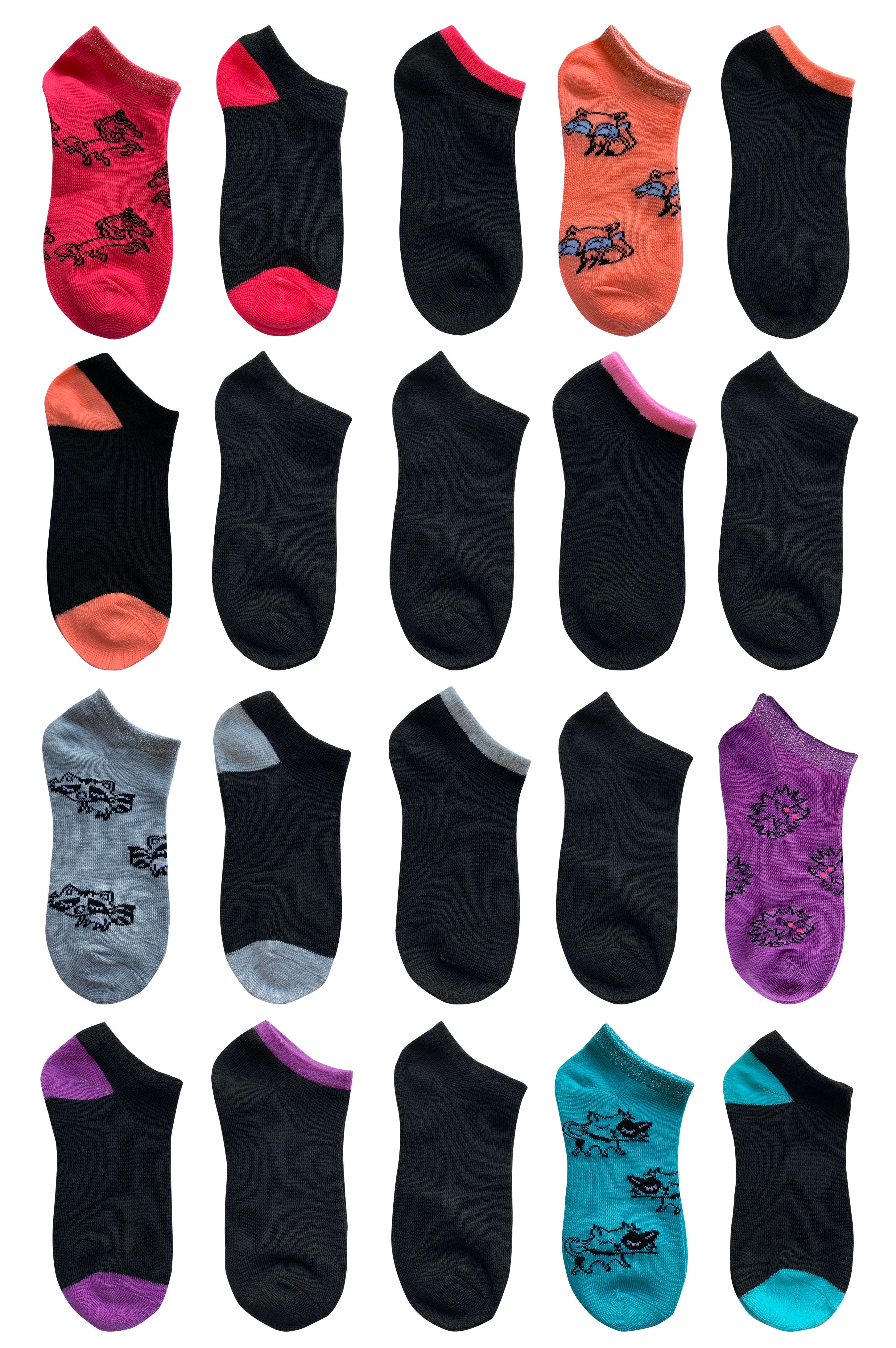 Wonder Nation Girls Socks, 20 Pack No Show Fashion (Little Girls & Big Girls)