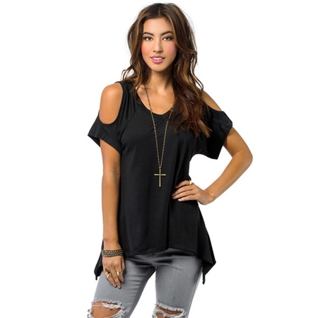 OUMY Cold Shoulder Summer Casual Tunic Tops for Women Plus