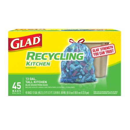 - Glad Recycling Tall Drawstring Kitchen Blue Trash Bags - 13 gal - 45 ct