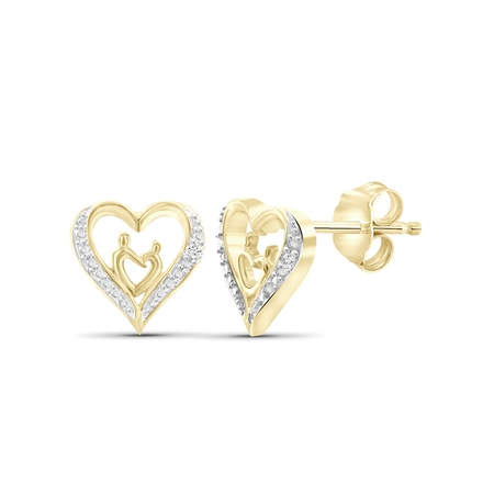 White Diamond Accent 14k Gold Over Silver Mother and Child Heart Stud (Best Way To Clean Diamond Stud Earrings)