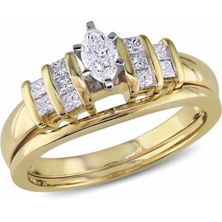 Miabella - 1/2 Carat T.W Marquise- and Princess-Cut Diamond 14kt Yellow ...