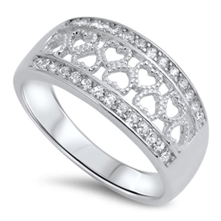 - Heart Cutout Clear CZ Promise Ring ( Sizes 5 6 7 8 9 10 ) New .925 Sterling Silver Love Band Rings by Sac Silver (Size 6)