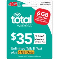Total Wireless $35 30 Day Plan - Unlimited Talk and Text with 6GB of High Speed Data (Email Delivery) Extra Data Promotion Available**