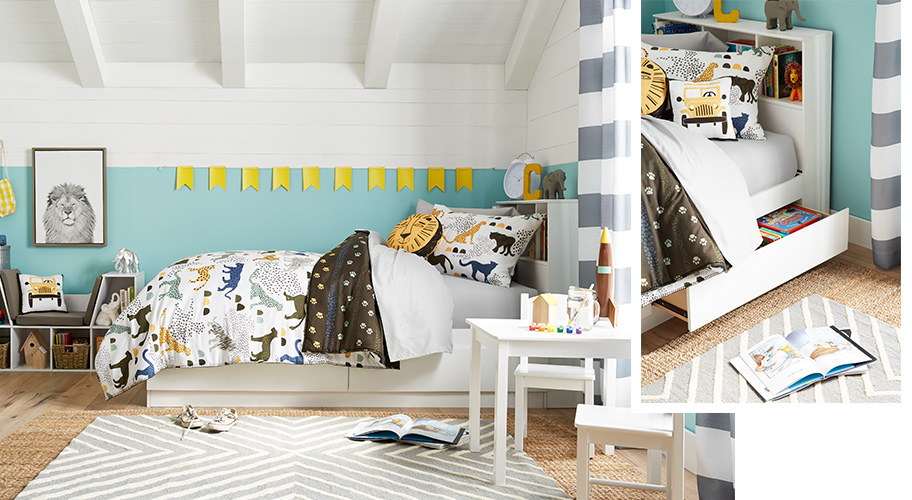 Space to imagine. With furniture that provides clever storage solutions, it’s easy to create a kids’ room that has zones for study, play and sleep. Find beds with cubbies and hidden drawers, reading nooks with shelves and more. Space to imagine. With furniture that provides clever storage solutions, it’s easy to create a kids’ room that has zones for study, play and sleep. Find beds with cubbies and hidden drawers, reading nooks with shelves and more.