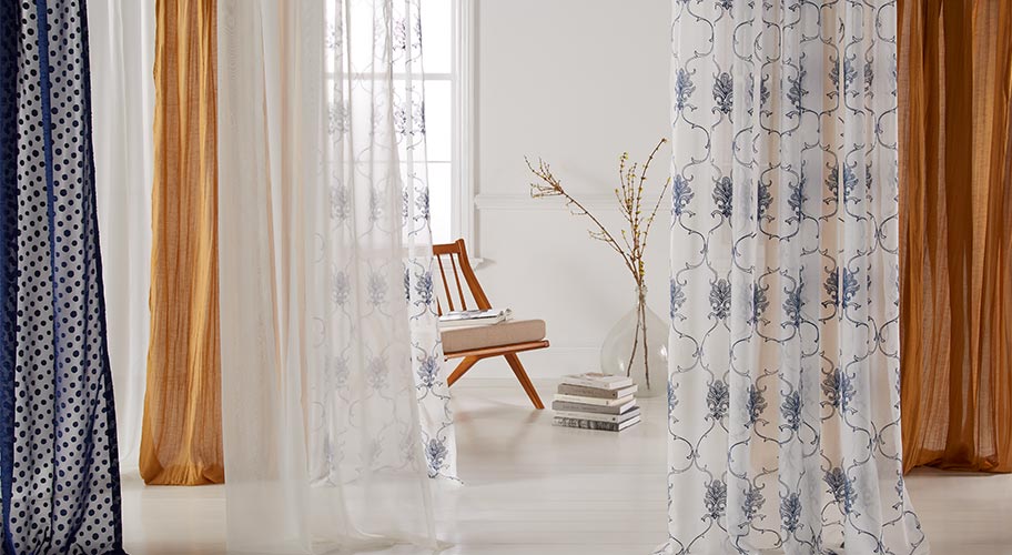 Spring sheers. Bring the sunshine in with light and breezy sheers. For an added touch of style that won’t weigh down a room, try a set of patterned or textured curtains. Spring sheers. Bring the sunshine in with light and breezy sheers. For an added touch of style that won’t weigh down a room, try a set of patterned or textured curtains.